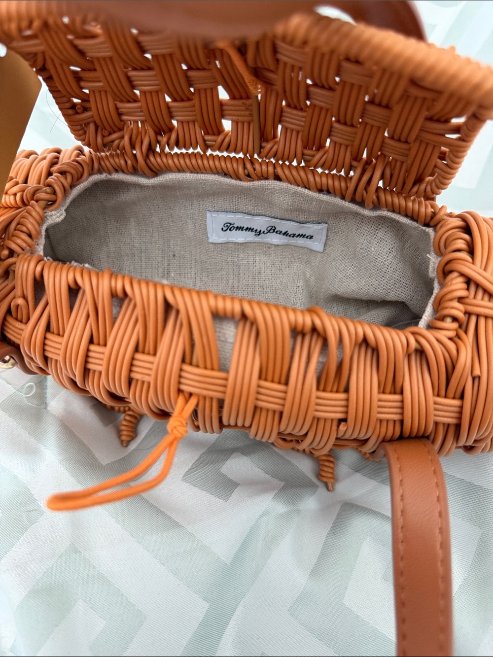 Tommy Bahama Woven Rattan Alligator Bag in Caramel - Picture 5 of 9